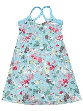 Patagonia Womens Blue Floral Sun Dress Crossback Built In Bra Size XL